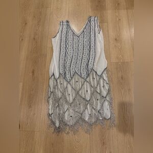 Unique Vintage Sheer Flapper Dress XL Art Deco 1920s Gatsby Inspired Beaded